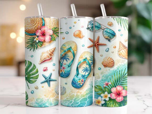 Download Seashell Beach Flip Flops Summer Tumbler - Summer tumbler Collection