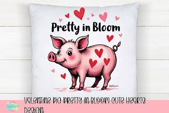 Download Valentine Pig Pretty in Bloom Cute Hearts Design - Hearts design Collection