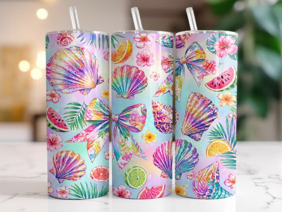 Download Colorful Seashell Citrus Summer Tumbler - Summer tumbler Collection