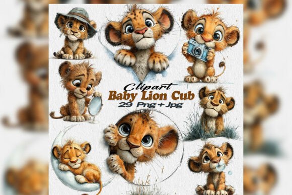 Download Whimsical Watercolor Baby Lion Cub Png - Premium Resources