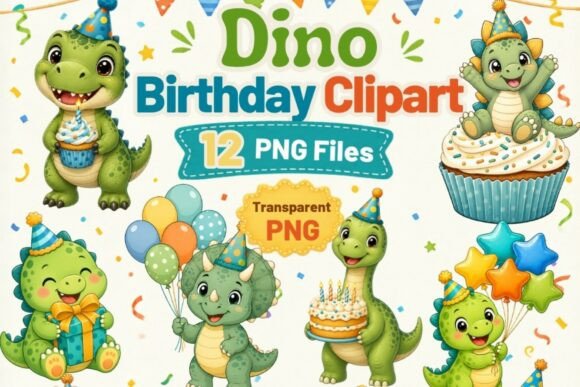 Download Dino Birthday Clipart PNG, 12 Cute Dinos - Premium Resources